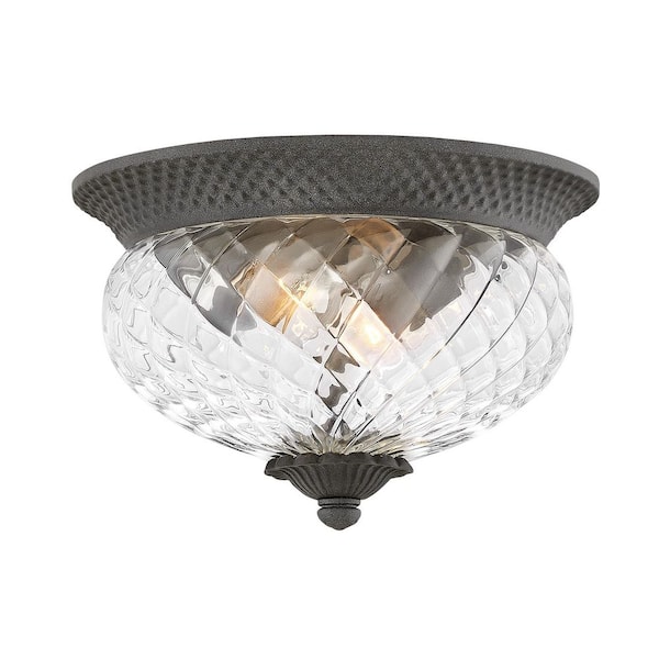 Plantation 2-Light Museum Black Outdoor Flush Mount Light