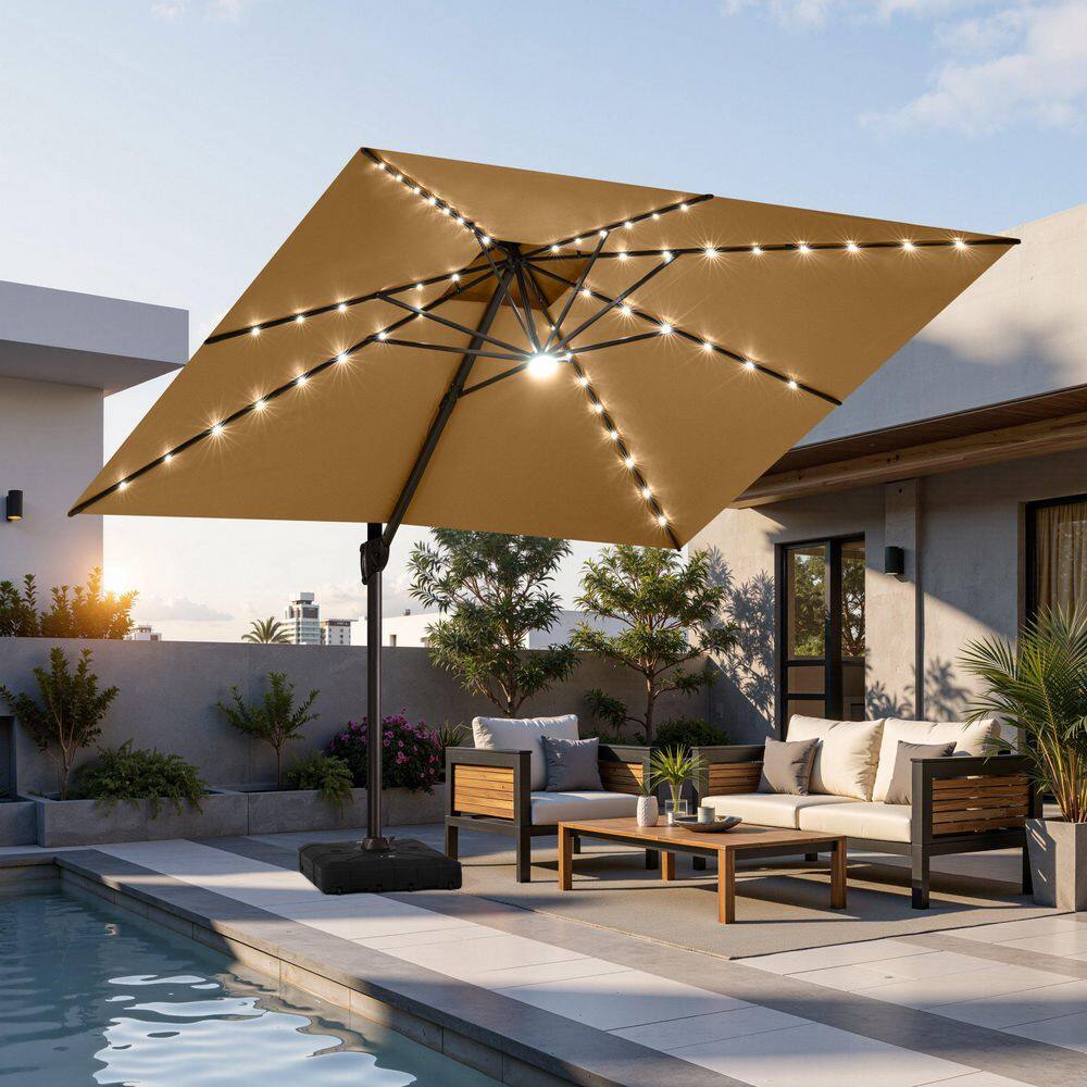 11 ft. x 11 ft. LED Square Swivel Double Top Cantilever Tilt Patio Umbrella in Tan with 260 lbs. HDPE Base price history on PriceWatchPro