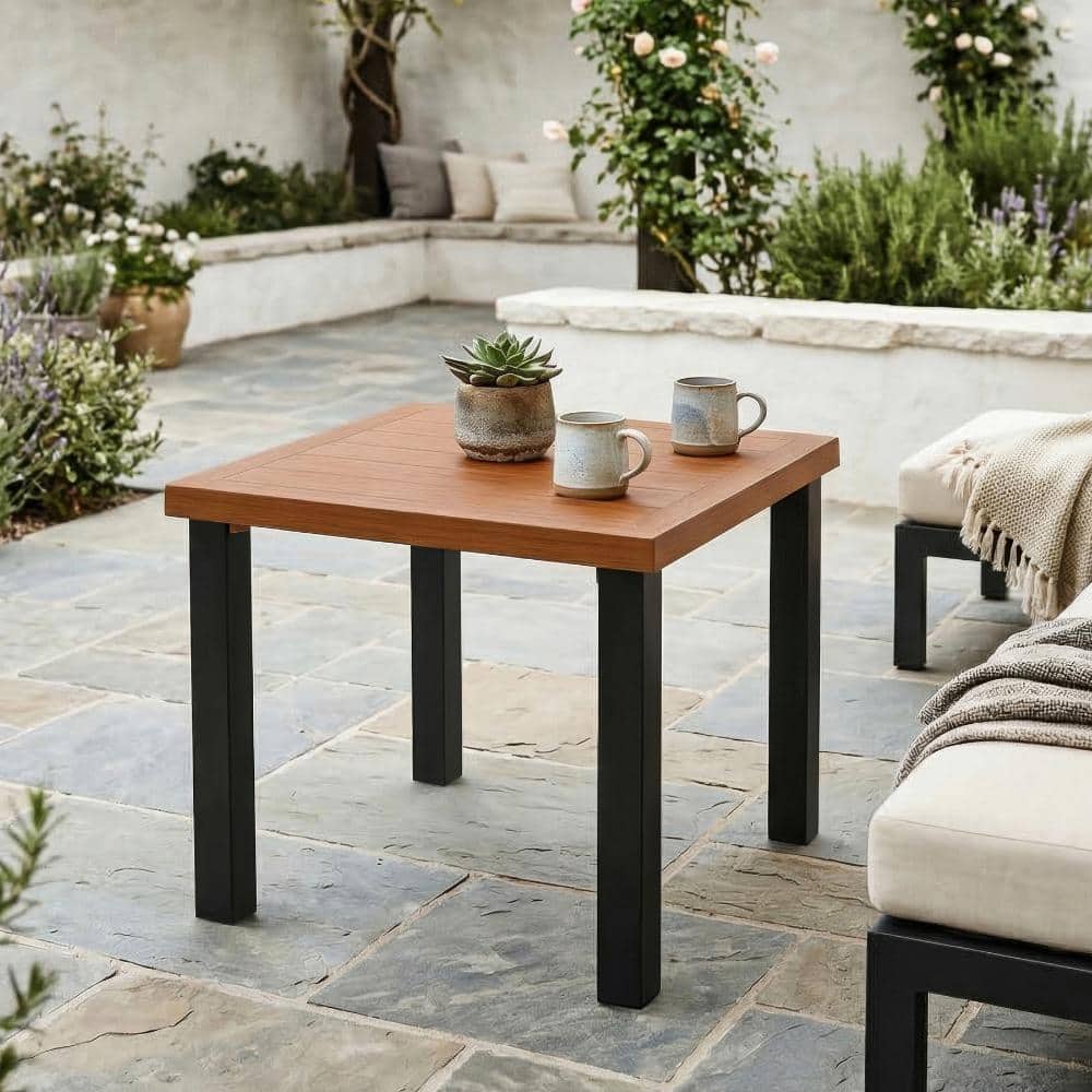 17.72 in. Square Outdoor Metal Side Table with Brown Tabletop and Black Frame Patio End Table for Backyard Deck price history on PriceWatchPro