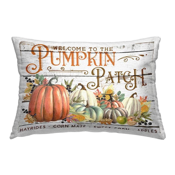Welcome Pumpkin Patch Orange Rectangular Outdoor Throw Pillow