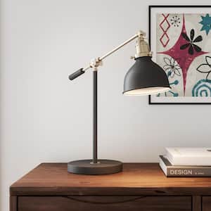 19.75 in. Matte Black and Antique Brass Industrial Balance Desk Lamp with LED Bulb