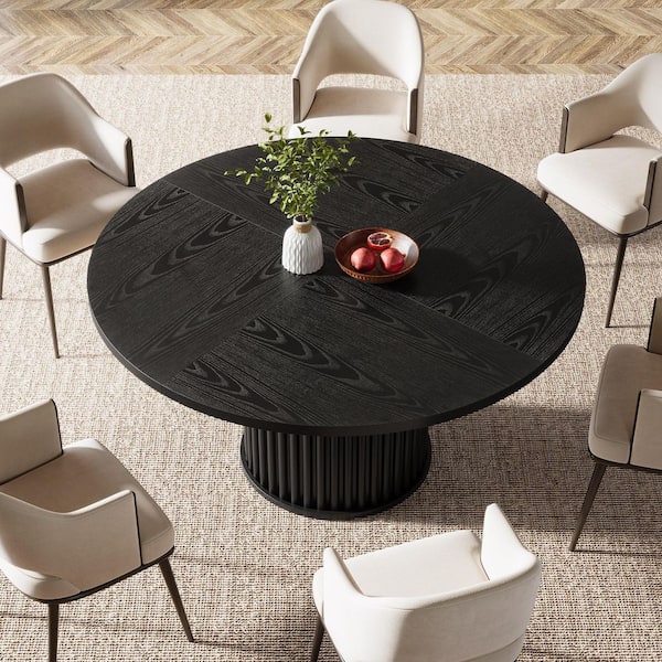 Roesler Black Wood 47 in. Wood Circular Pedestal Round Dinning Room Dining Table Seat-4 Industrial Modern Simple