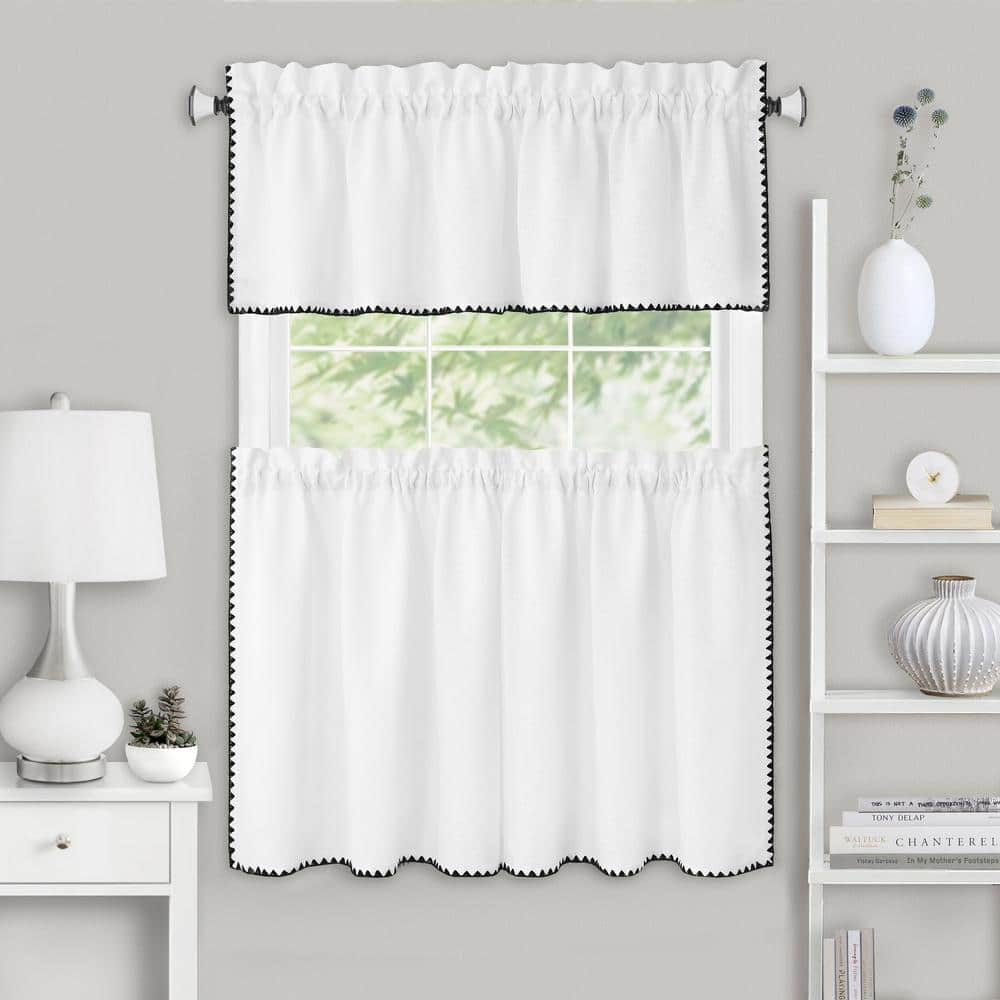 White Polyester Light-Filtering Rod Pocket Tier Curtain Set