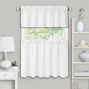 Kendal Polyester Light Filtering Tier and Valance Window Curtain Set - 58 in. W x 24 in. L in White/Black