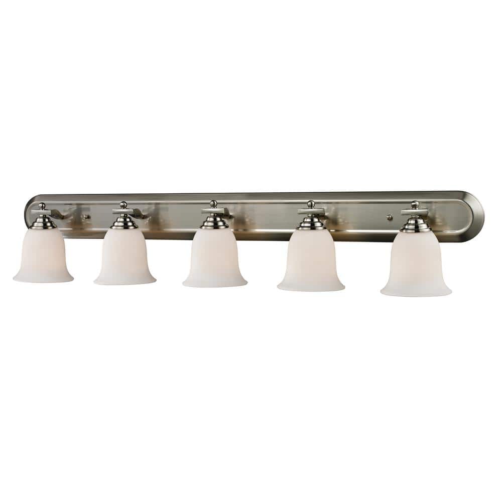 Lagoon 48 in. 5-Light Brushed Nickel Vanity Light with Matte Opal Glass Sha