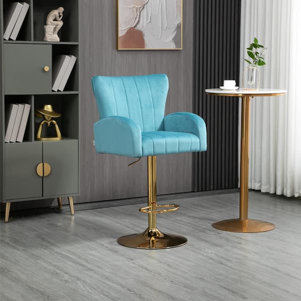 Seafuloy 49.2 in. Blue High Back Wood Frame Adjustable Cushioned Bar Stool with Velvet Seat