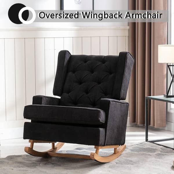 Black Upholstered Mid Century Modern Rocker Oversized Wingback 