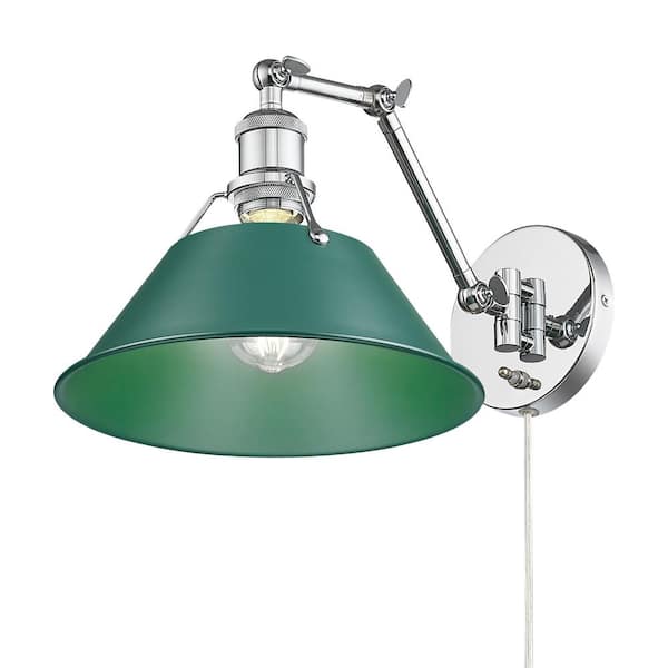 Golden Lighting Orwell Articulating Wall Sconce in Chrome with Pine Green
