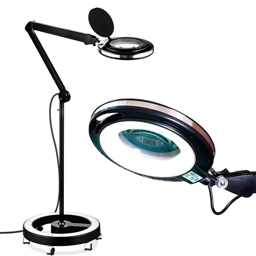 Psiven Magnifying Glass Floor Lamp, Dimmable LED Magnifying Lamp with Clamp  - 12W, 3 Lighting Modes, 5 Diopter, Height Adjustable - Super Bright Floor