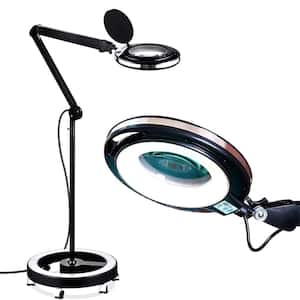 LightView Pro 10 in. Black Magnifying LED Floor Lamp with 3 Diopter and 6 Wheel Rolling Base
