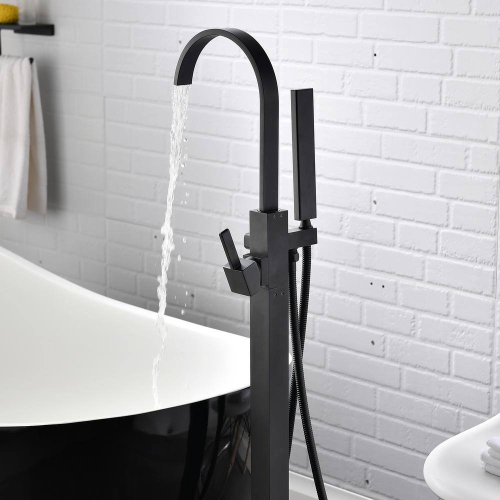 Matte Black Freestanding High Arc Tub Faucet with Hand Shower
