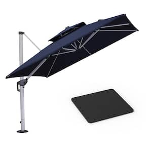 9 ft. Square High-Quality Aluminum Cantilever Polyester Outdoor Patio Umbrella with Base Plate, Navy Blue