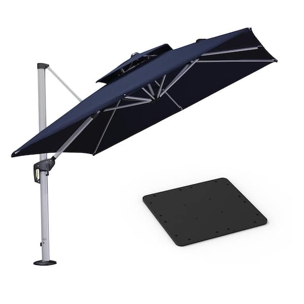 PURPLE LEAF 9 ft. Square High-Quality Aluminum Cantilever Polyester Outdoor Patio Umbrella with Base Plate, Navy Blue