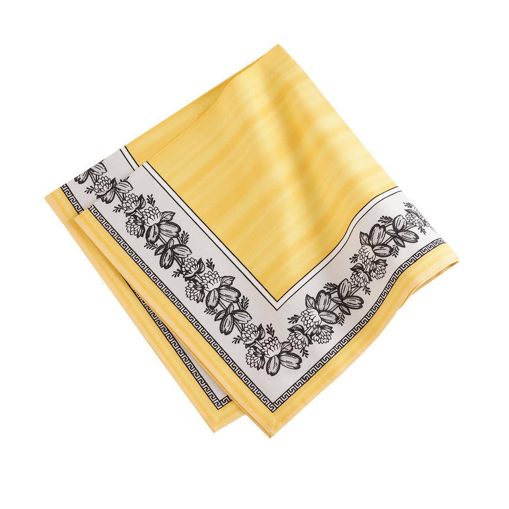 Lemon Yellow Cotton Floral Border Napkins, Set of 4