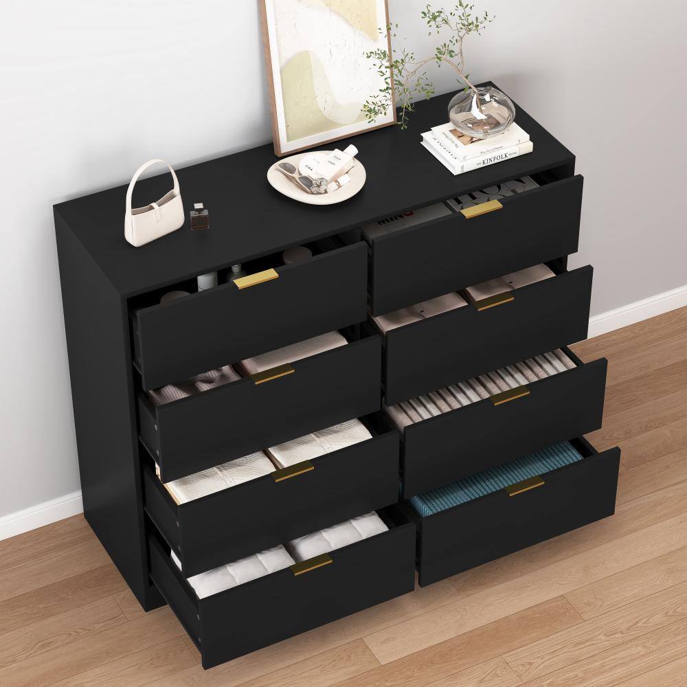 Qualler Black 8 Drawer 47.2 in. Wide Chest of Drawers NEWCD028B