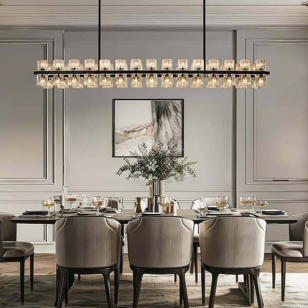 YUYI 60-Light Black Rectangular Chandelier, 54 in. Modern K9