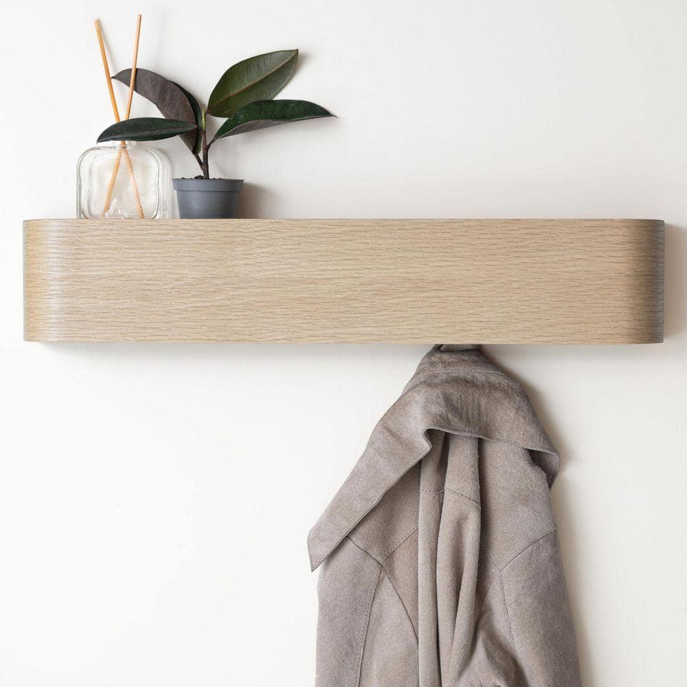 Oak/White Wall Coat Rack with Hidden Hooks TG-D6-03269 - The Home