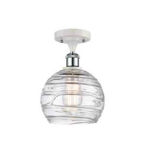 Athens Deco Swirl 8 in. 1-Light White and Polished Chrome Semi-Flush Mount with Clear Deco Swirl Glass Shade
