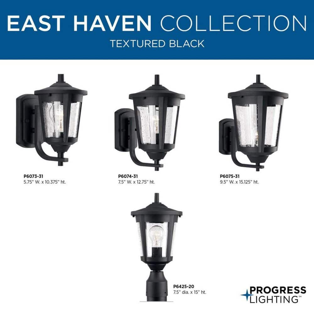 East Haven Black Outdoor Post Lantern with Seeded Glass Shade