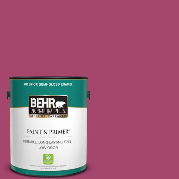 BEHR PREMIUM PLUS 1 gal. Home Decorators Collection #HDC-SM14-1 Fuschia Flair Semi-Gloss Enamel Low Odor Interior Paint & Primer