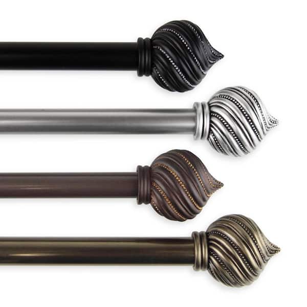 Rod Desyne 18 in. - 28 in. Telescoping Single Curtain Rod Kit in Black with Bisque Finial