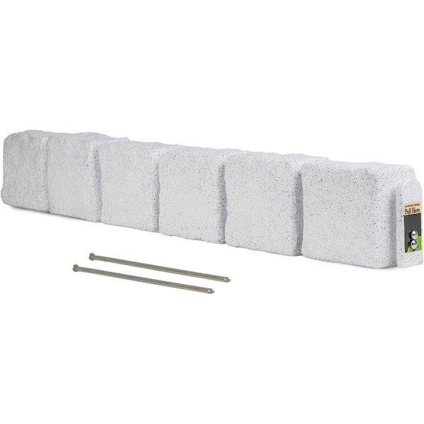 48 in. L x 4 in. W x 6.5 in. H Faux Stone Brick Landscape Edging, Limewash , 1-Pack with 2 Spikes