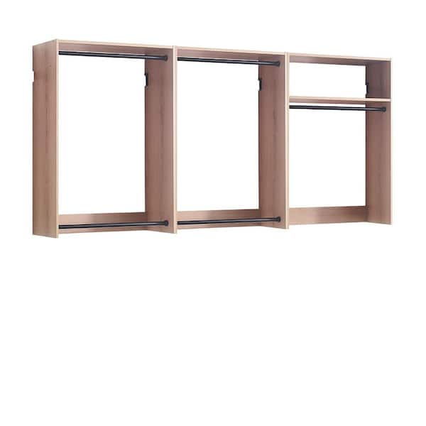 Devi Series 31.5-94. 5in. W Oak Modular Walk in Closet System Wall Mount Double Hanging Rods 1-Shelf Wood Closet System