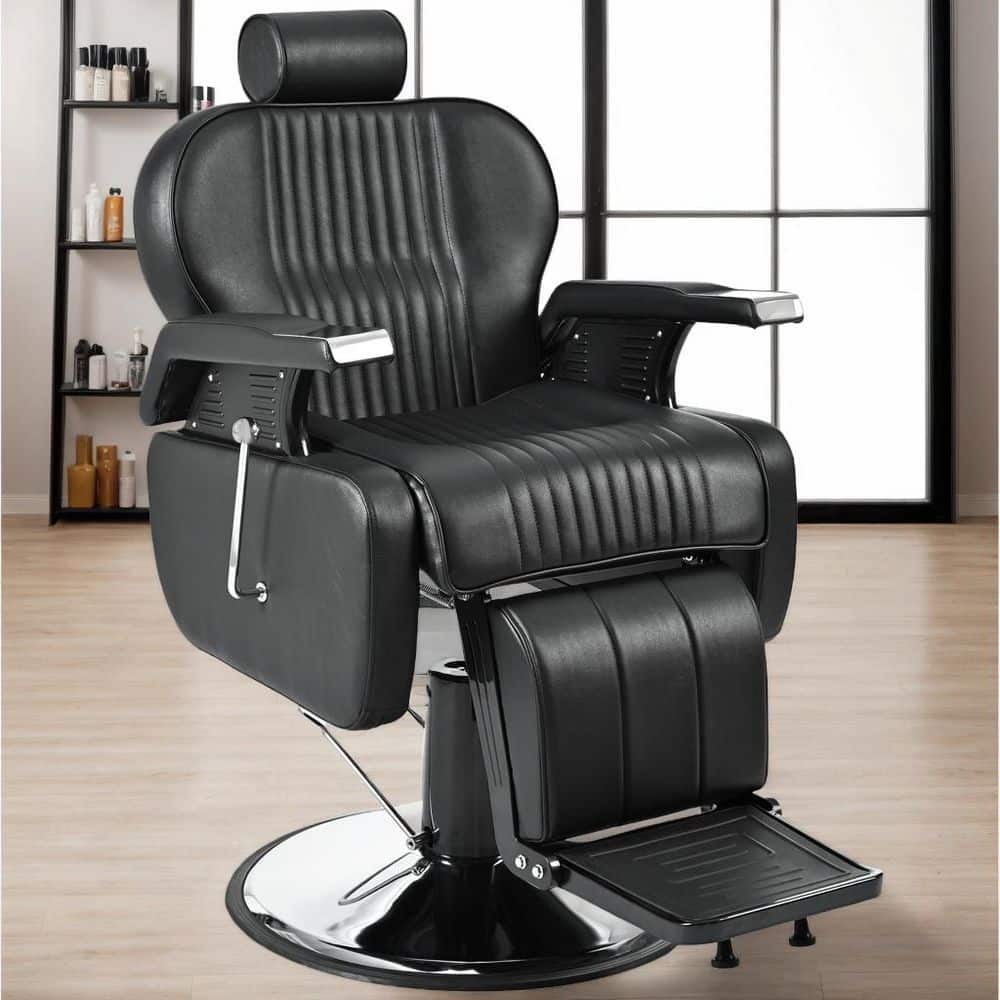 PU Leather 360° Swivel Recline Barber Chair in Black All Purpose Hydraulic