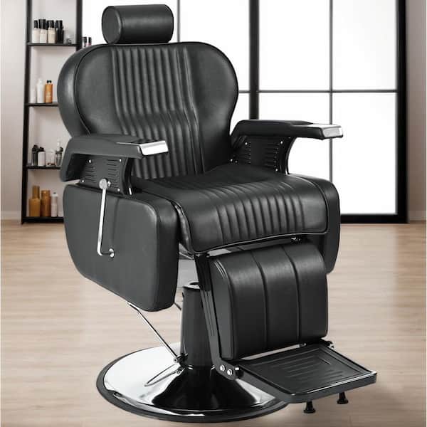 PU Leather 360° Swivel Recline Barber Chair in Black All Purpose Hydraulic Height Adjustable Salon Beauty Styling Chair
