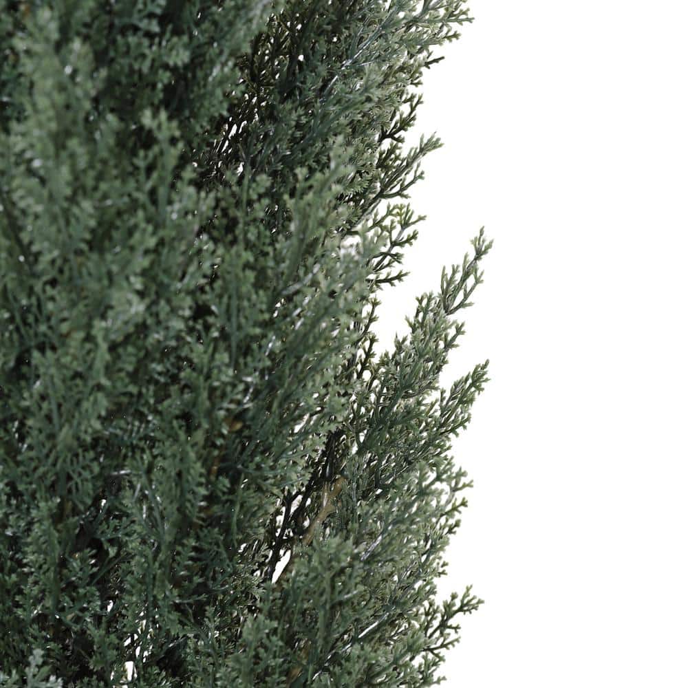 4ft Dark Green Cedar Topiary Trees in Black Cement Pots, Set of 2