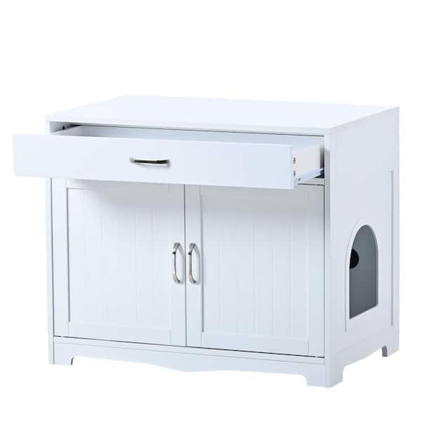 Foobrues Cat Litter Box Furniture with Hidden Plug, 2 Doors, Indoor Cat Washroom Storage Bench Side Table Cat House