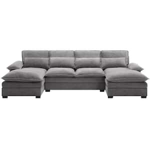115 in. Wide Pillow Top Arm Creative Polyester U-Shaped Modern Modular Sectional Sofa in Gray
