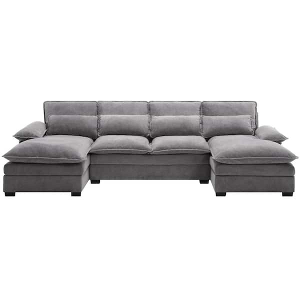 Z-joyee 115 in. Wide Pillow Top Arm Creative Polyester U-Shaped Modern Modular Sectional Sofa in Gray
