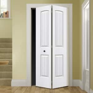 Smooth 2-Panel Arch Top V-Groove Hollow Core Molded Interior Closet Bi-fold Door