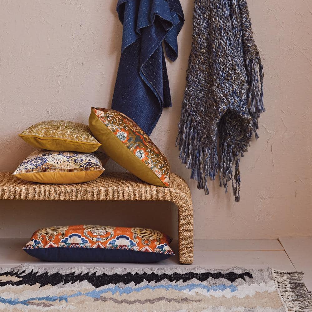 Tibetan Tiger Orange Cotton Velvet Lumbar Pillow