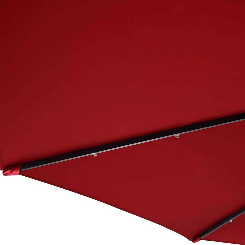 Burgundy 9ft Steel Solar LED Patio Umbrella with Crank