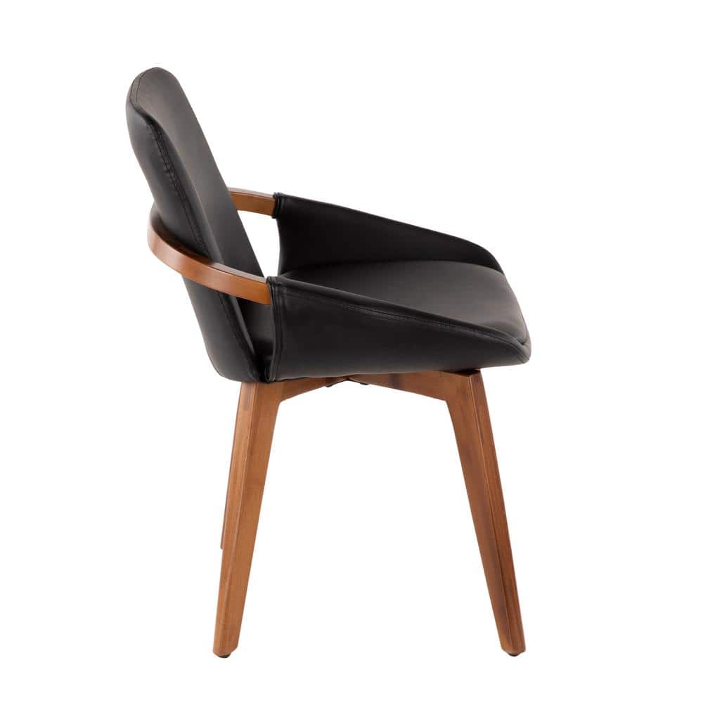Cosmo High-Back Black Faux Leather and Walnut Wood Side Chair