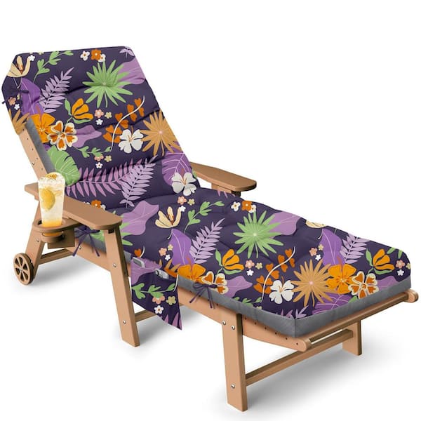 Waterproof Replacement Chaise Lounge Cushions 71 x 22 x 4.7 in. Non-Slip Patio Pool Lounge Chair Cushions PurpleFloral