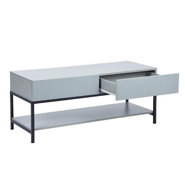 Homy Casa 41.9 in. Long 2-Drawers Green Coffee Table with Ruched Pattern