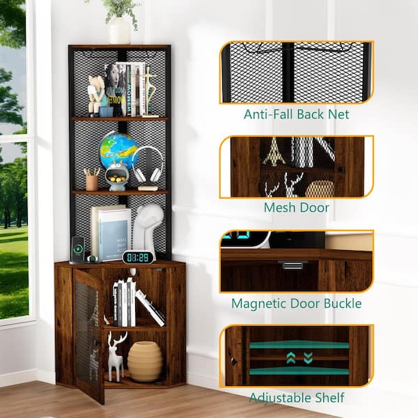 Tileon Corner Shelf with Doors, 65 in. Corner Cabinet with Shelves
