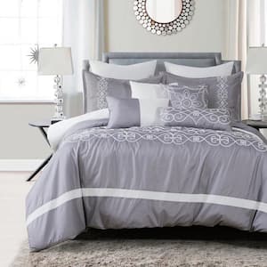 7 Piece King Luxury microfiber Gray Oversized Bedroom Comforter Sets