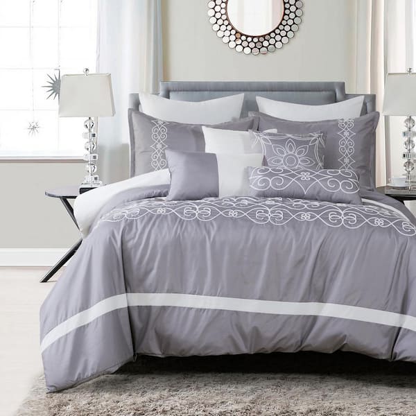 7 Piece King Luxury microfiber Dark Gray Oversized Bedroom Comforter Sets