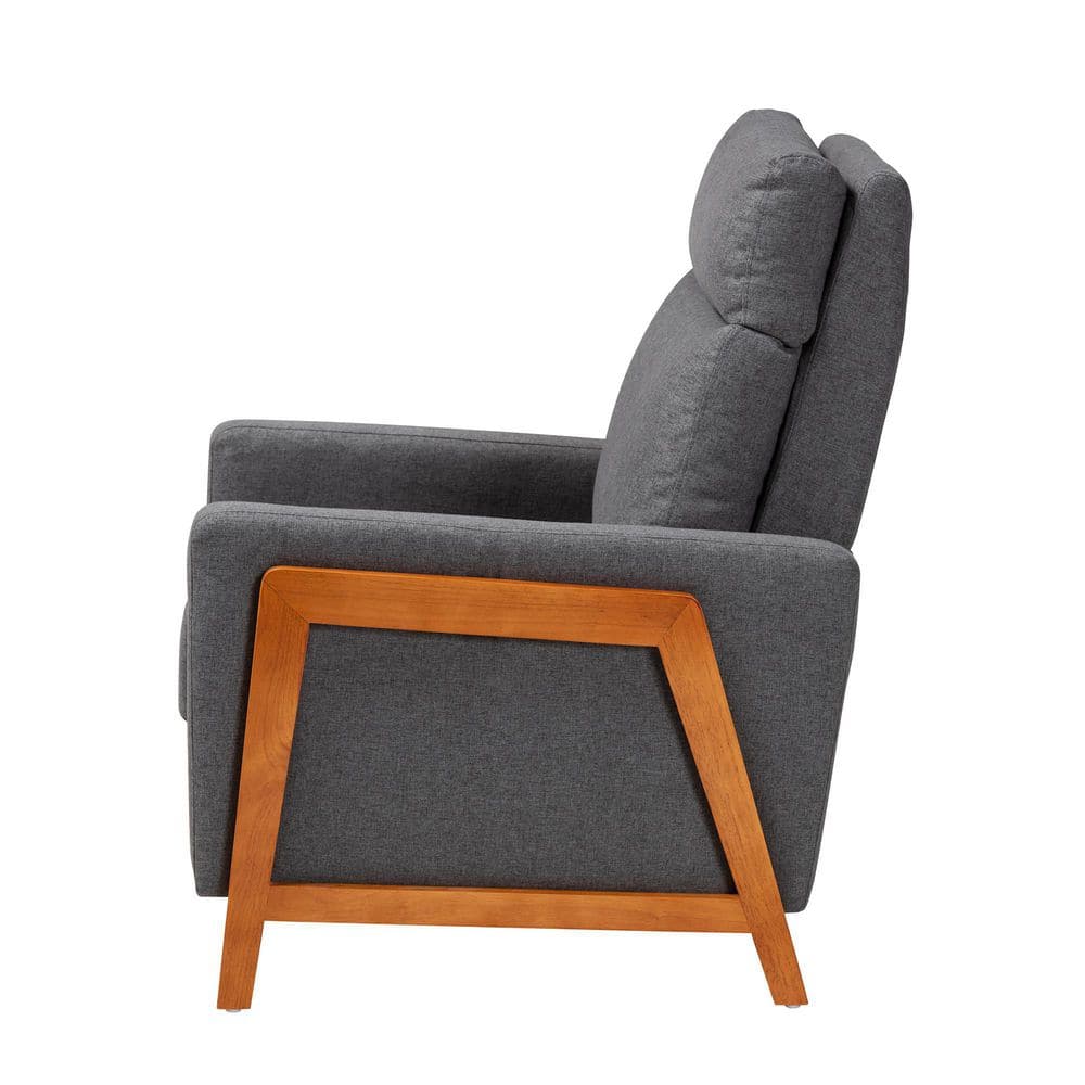 Gray Leather and Wood Mid-Century Modern Recliner