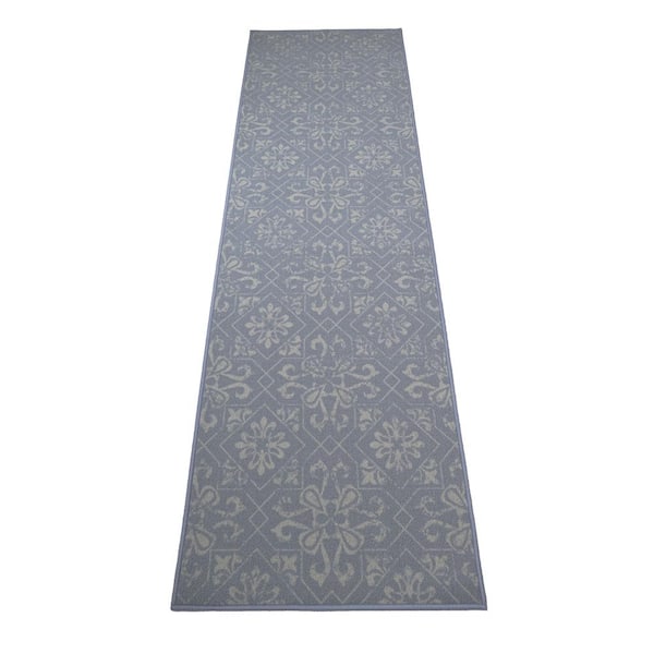 RugStylesOnline Trellis Floral Abstract Design Cut to Size Gray 26 " Width x Your Choice Length Custom Size Slip Resistant Runner rug
