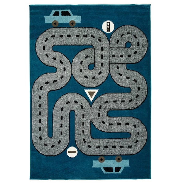 Playful Light Blue / Soft Blue 4 ft. x 6 ft. Indoor Area Rug