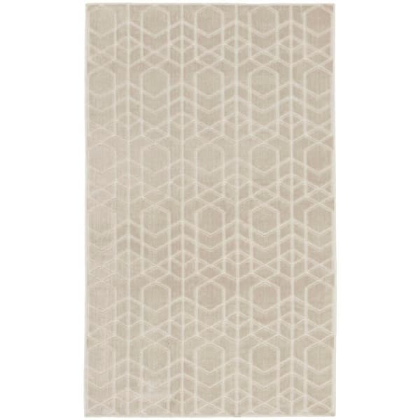 Washable Charm Silver Ivory 2 ft. x 3 ft. Geometric Contemporary Area Rug