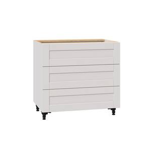Shaker Assembled 36x34.5x24 in. 3-Drawer Base Cabinet with 10 in. Metal Drawer Boxes in Vanilla White