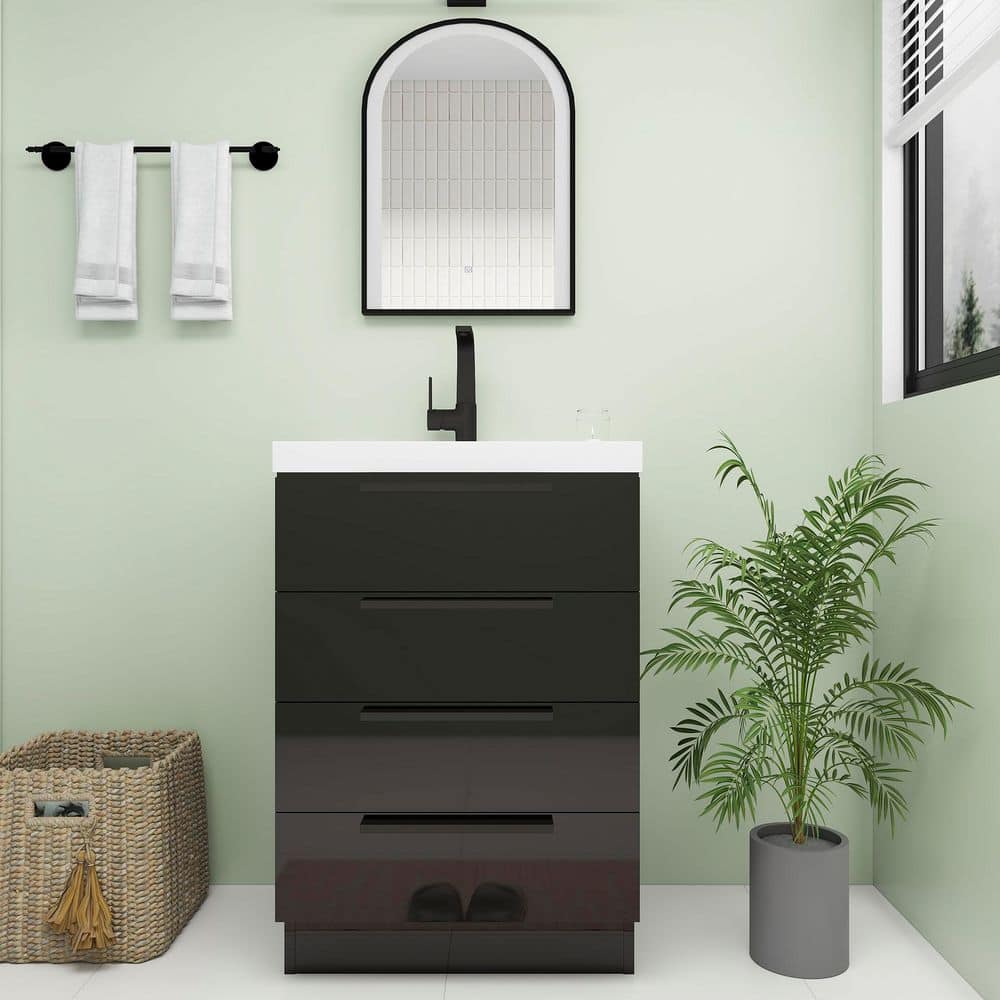 Carla 24 in. W x 20 in. D x 35 in. H Single Sink Freestanding Bath Vanity in Gloss Black with White Acrylic Top price history on PriceWatchPro