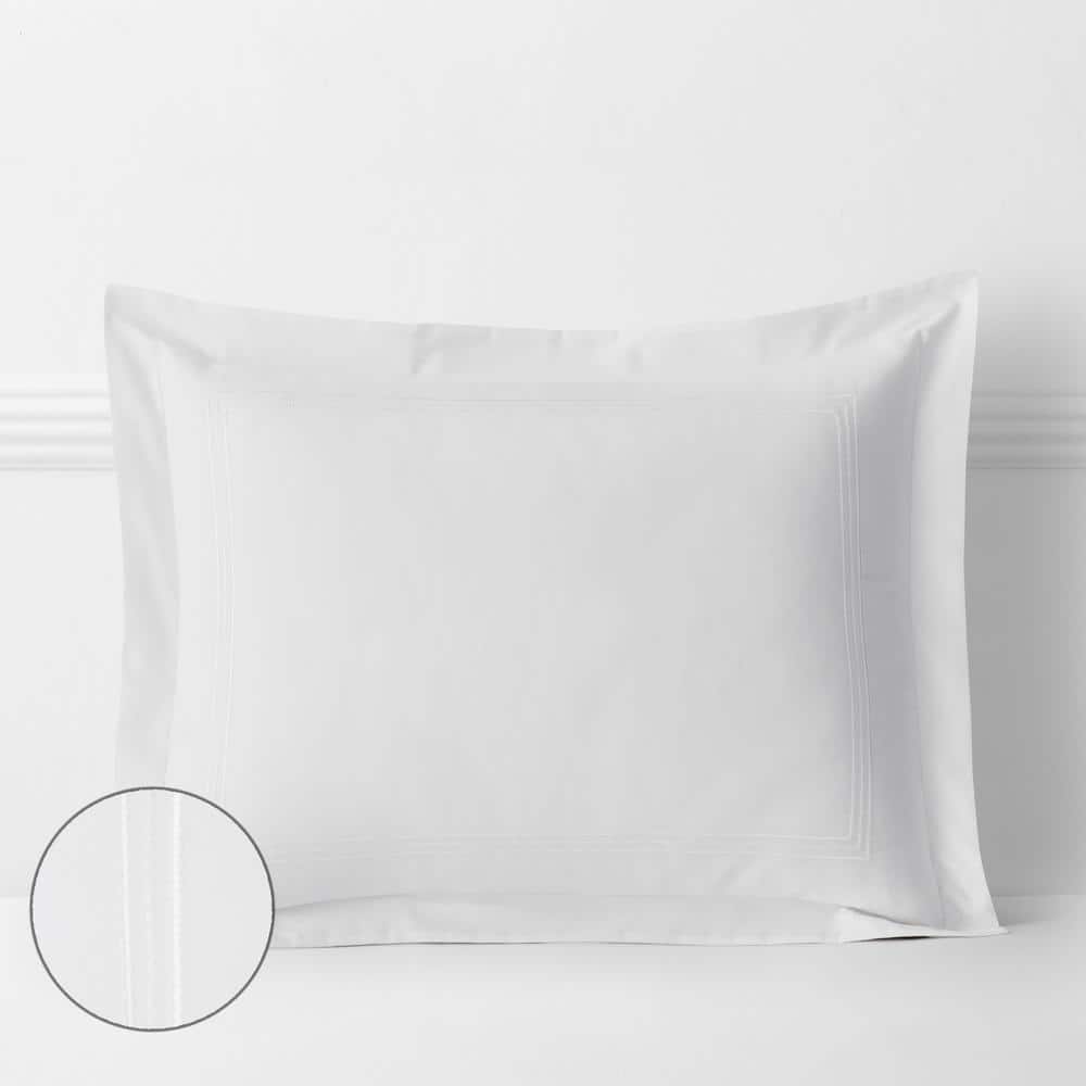 The Company Store Dorset Stripe Legends Hotel White Embroidered 600-Thread Count Egyptian Cotton Sateen King Sham
