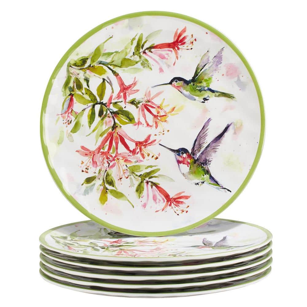 Hummingbirds Multicolor Melamine Spring Dinner Plates, Set of 6